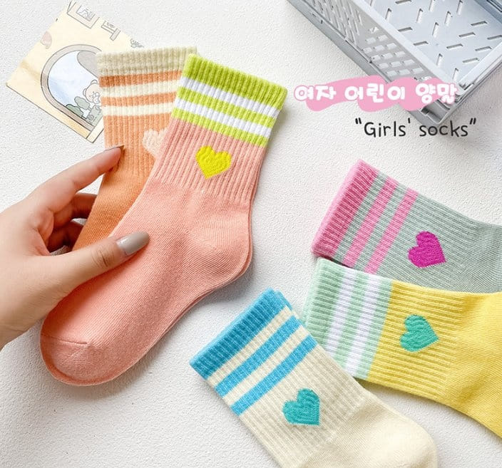 Miso - Korean Children Fashion - #kidsstore - Heart Two Line Socks Set - 4