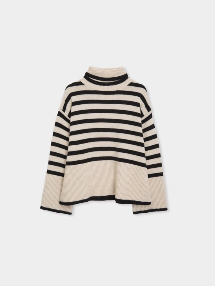 Moani - Korean Women Fashion - #pursuepretty - W Stripe Turtle Neck Side Slit Knit - 3