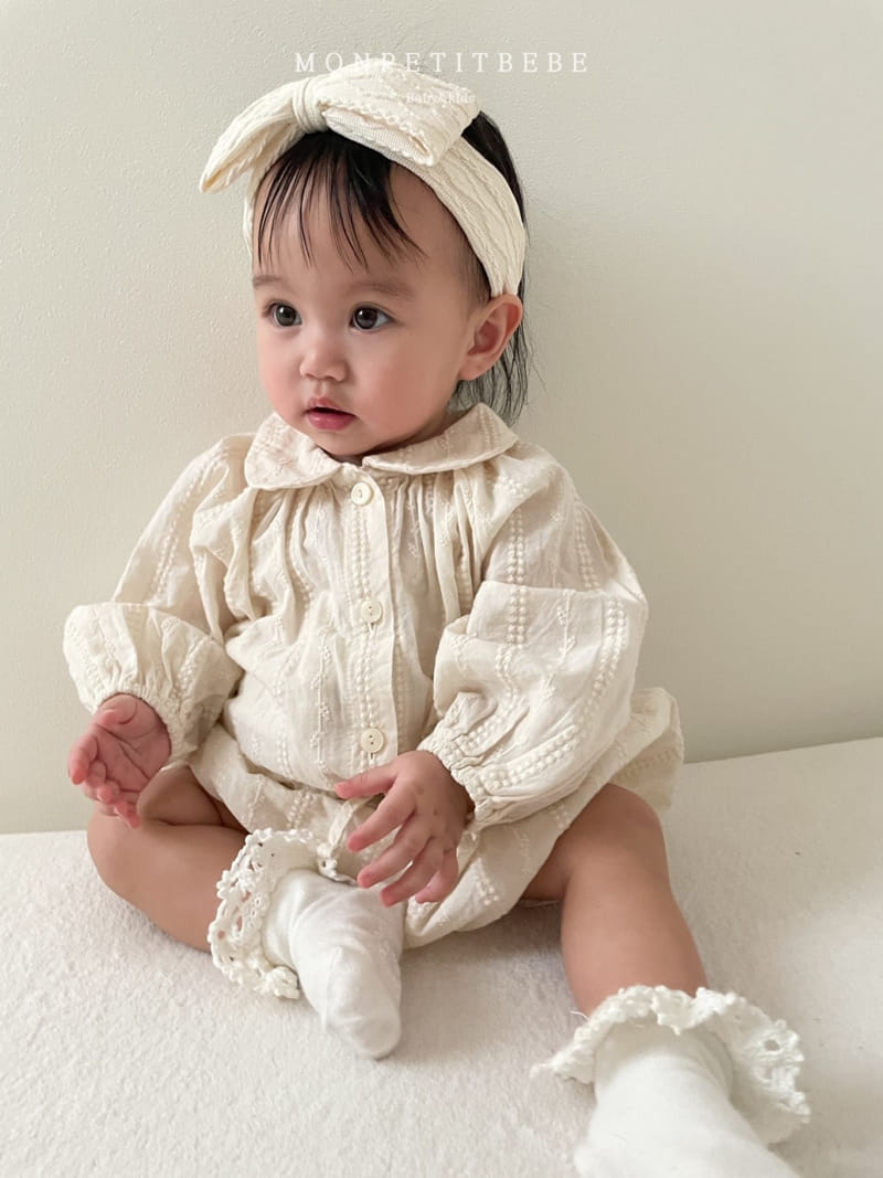 Mon Petit Bebe - Korean Baby Fashion - #babyfever - Ann Collar Top Bottom Set - 6