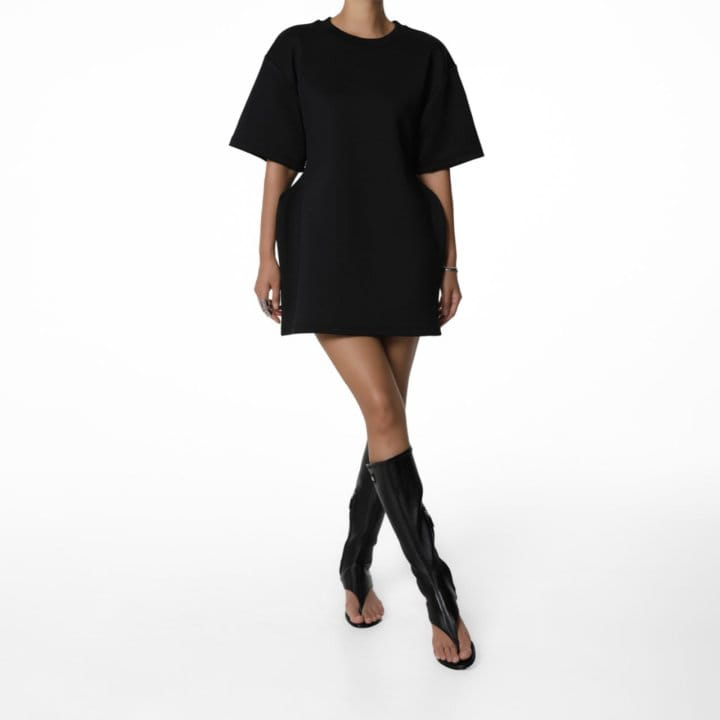 Paper Moon - Korean Women Fashion - #momslook - Neoprene Short Sleeves Mini Dress - 3