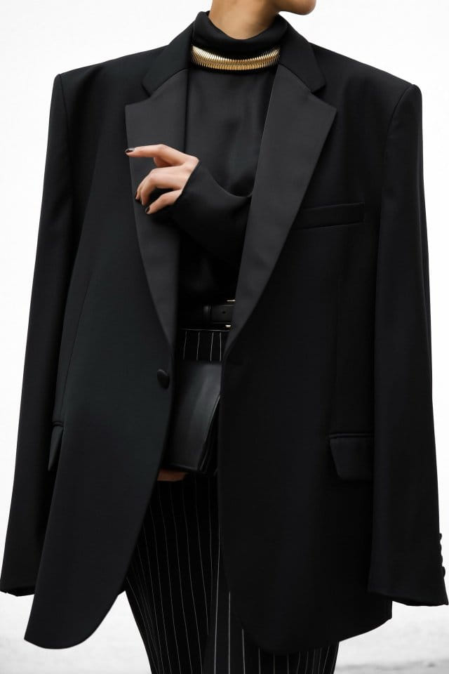 Paper Moon - Korean Women Fashion - #momslook - Oversized Silky Lapel Single Tuxedo Blazer - 7