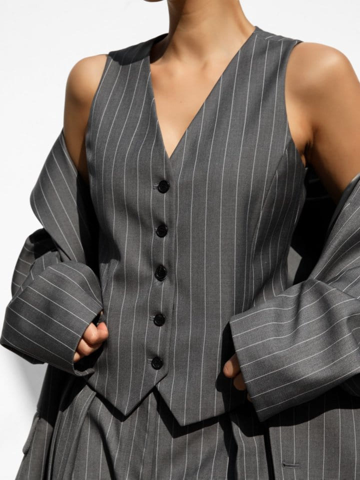 Paper Moon - Korean Women Fashion - #momslook - Wide Pin Stripe Set Up Suit Vest - 3