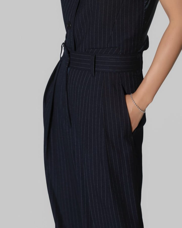 Paper Moon - Korean Women Fashion - #momslook - Pin Striped Low Waisted Double Pleats Wide Trousers  - 2