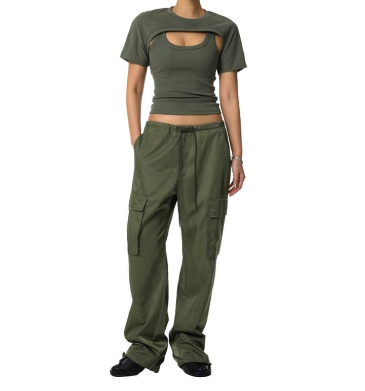 Paper Moon - Korean Women Fashion - #momslook - Nylon Drawstring Cargo Pocket Trousers 