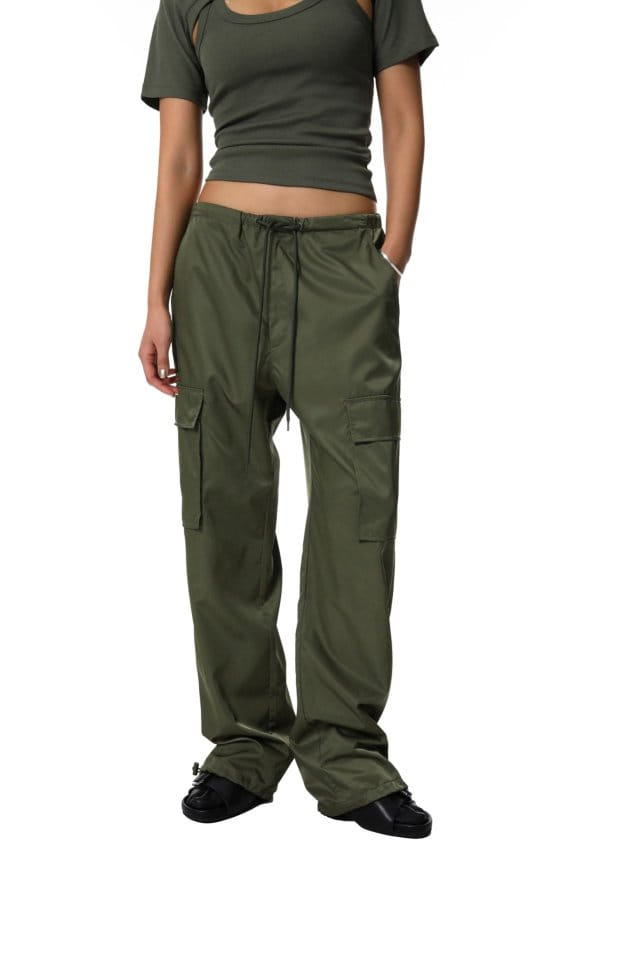 Paper Moon - Korean Women Fashion - #momslook - Nylon Drawstring Cargo Pocket Trousers  - 2