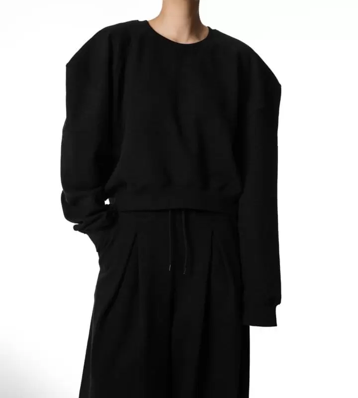 Paper Moon - Korean Women Fashion - #restrostyle - Squared Dropped Shoulder Detail Draping Pattern Sweatshirt  - 3