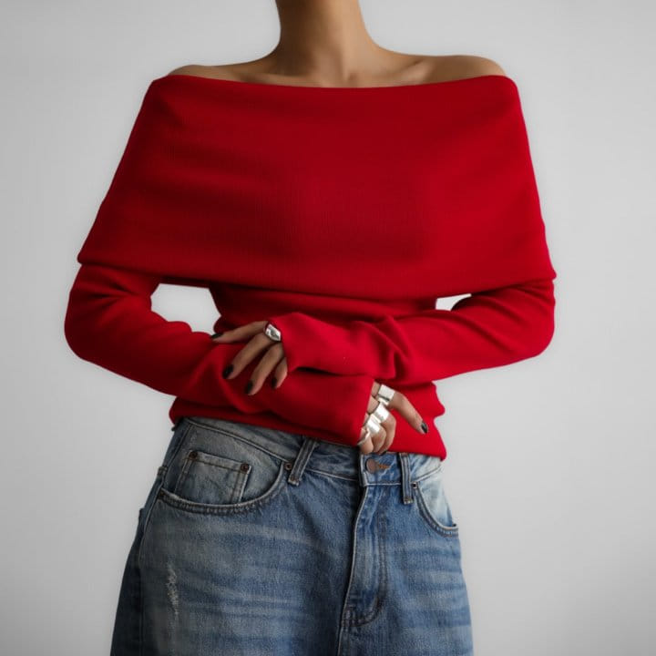 Paper Moon - Korean Women Fashion - #womensfashion - Off Shoulder Long Sleeved Knit Top - 3