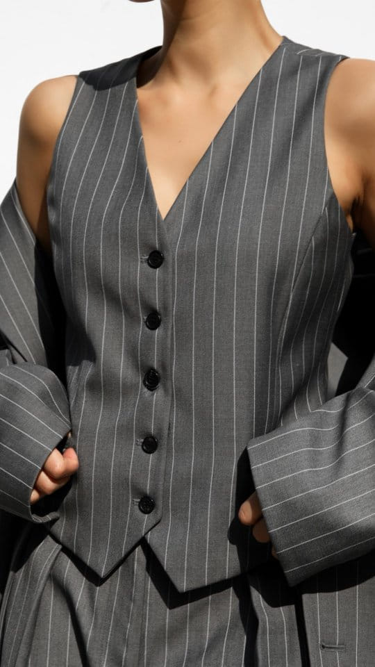 Paper Moon - Korean Women Fashion - #womensfashion - Wide Pin Stripe Set Up Suit Vest - 6