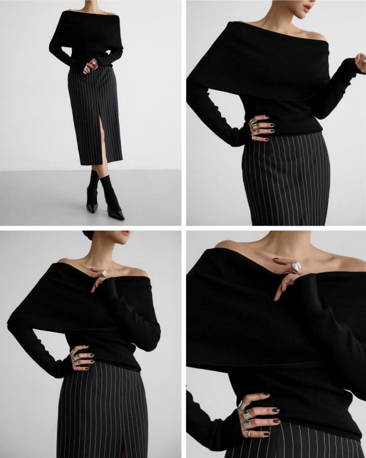 Paper Moon - Korean Women Fashion - #womensfashion - Off Shoulder Long Sleeved Knit Top 