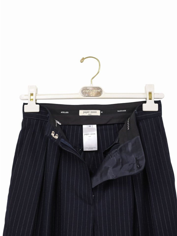 Paper Moon - Korean Women Fashion - #womensfashion - Pin Striped Low Waisted Double Pleats Wide Trousers  - 11