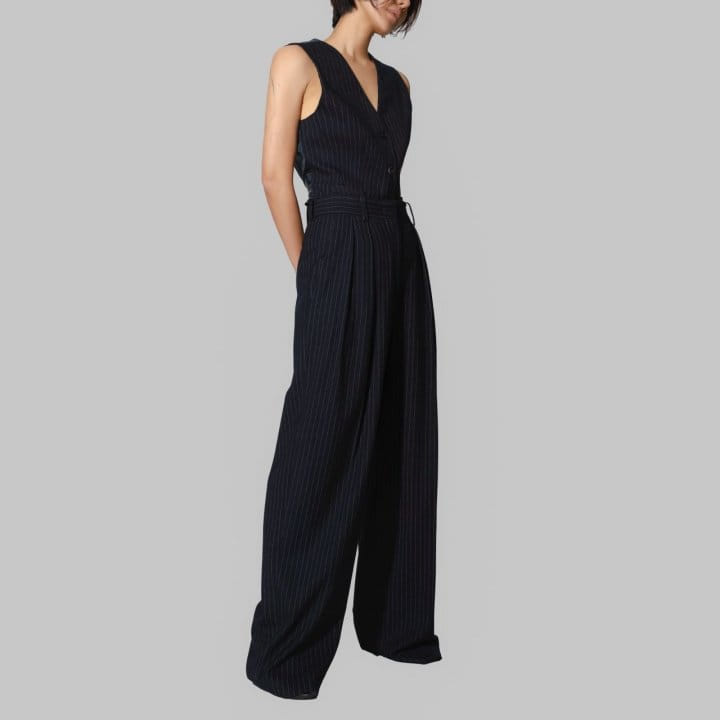 Paper Moon - Korean Women Fashion - #womensfashion - Pin Striped Low Waisted Double Pleats Wide Trousers  - 3