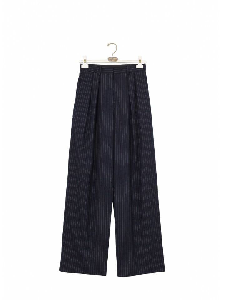 Paper Moon - Korean Women Fashion - #womensfashion - Pin Striped Low Waisted Double Pleats Wide Trousers  - 5