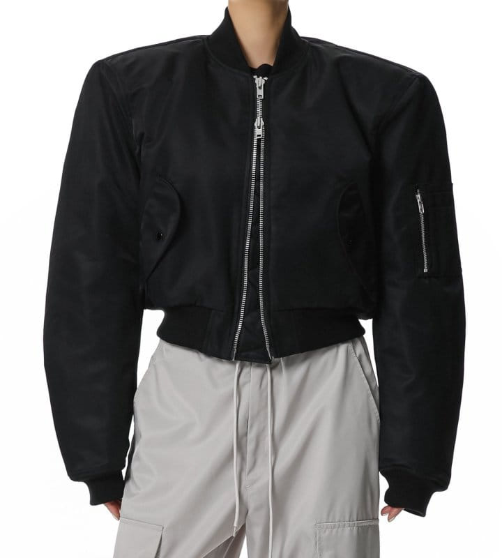 Paper Moon - Korean Women Fashion - #momslook - Square Shoulder Padded Cropped Bomber Jacket  - 4