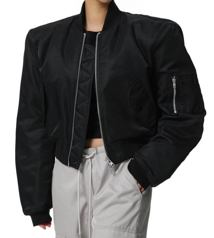 Paper Moon - Korean Women Fashion - #womensfashion - Square Shoulder Padded Cropped Bomber Jacket  - 6