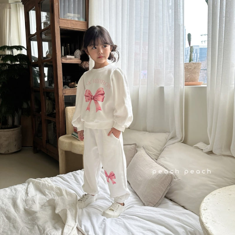 Peach-peach - Korean Children Fashion - #Kfashion4kids - Pink Ribbon Top Bottom Set - 10