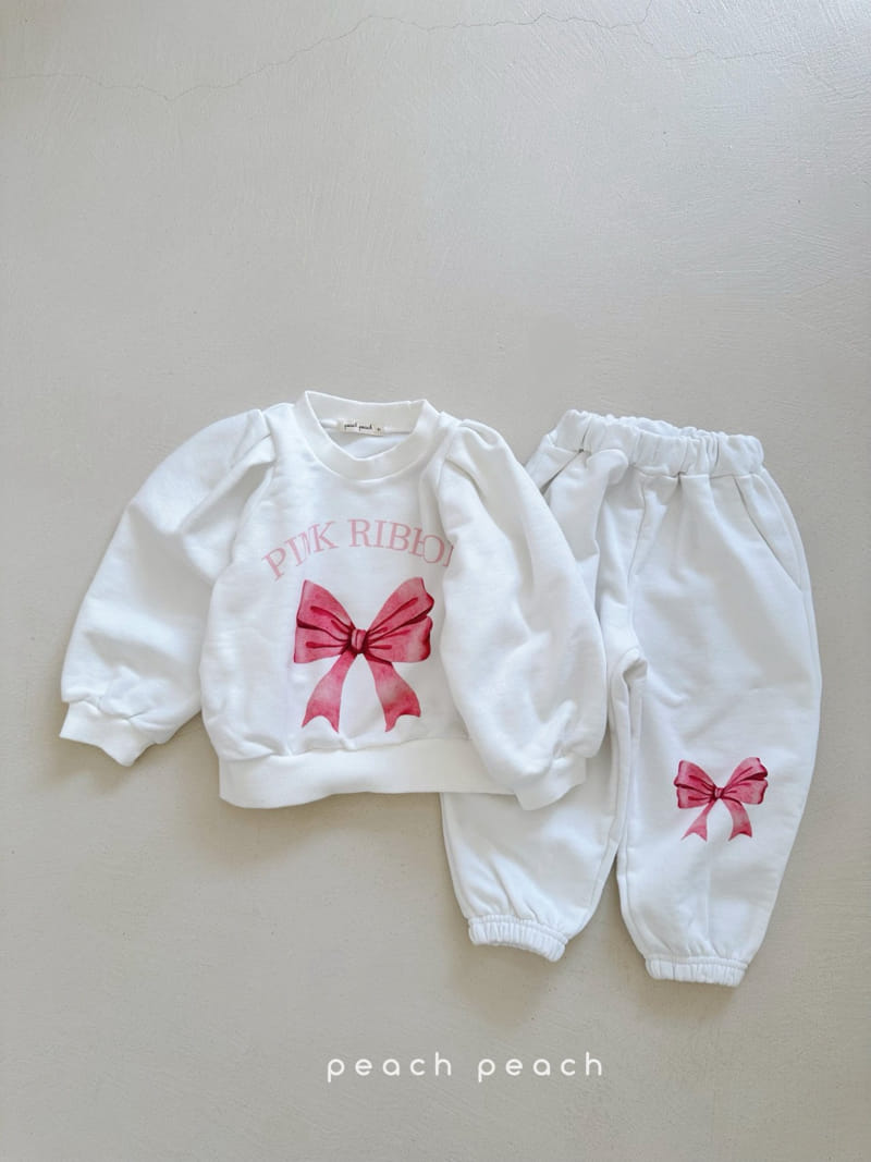 Peach-peach - Korean Children Fashion - #childofig - Pink Ribbon Top Bottom Set