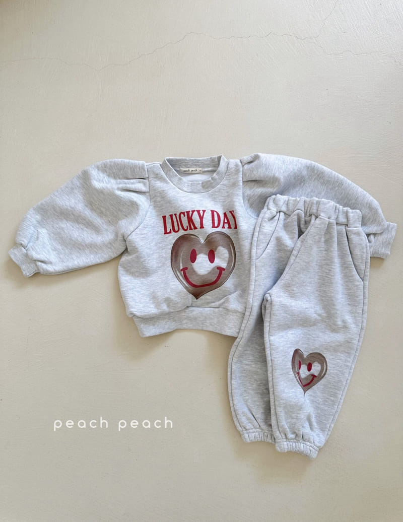 Peach-peach - Korean Children Fashion - #childrensboutique - Lucky Day Top Bottom Set - 2