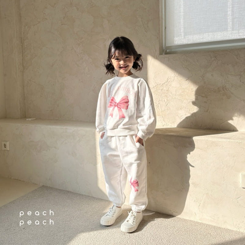 Peach-peach - Korean Children Fashion - #fashionkids - Pink Ribbon Top Bottom Set - 6