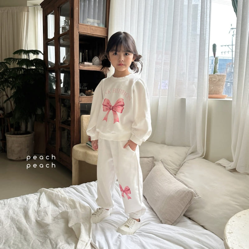 Peach-peach - Korean Children Fashion - #kidzfashiontrend - Pink Ribbon Top Bottom Set - 9