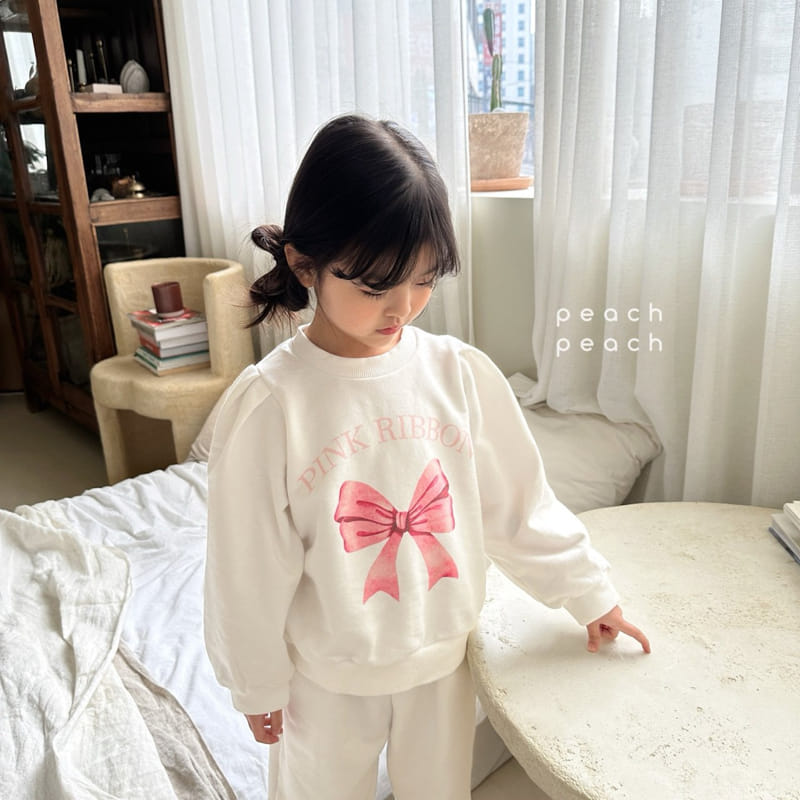 Peach-peach - Korean Children Fashion - #littlefashionista - Pink Ribbon Top Bottom Set - 11