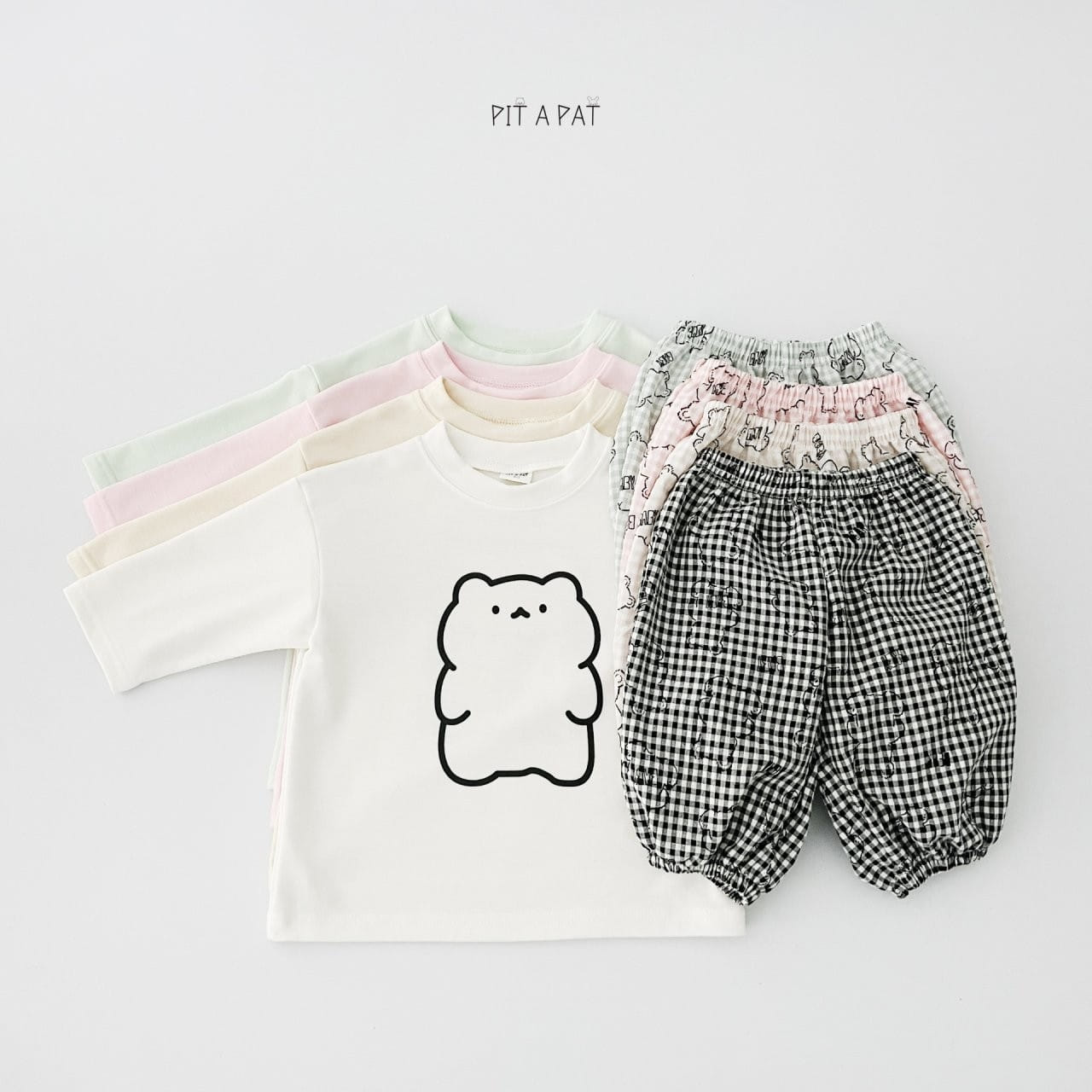 Pitapat - Korean Children Fashion - #kidsshorts - Bear Bebe Top Bottom Set - 5