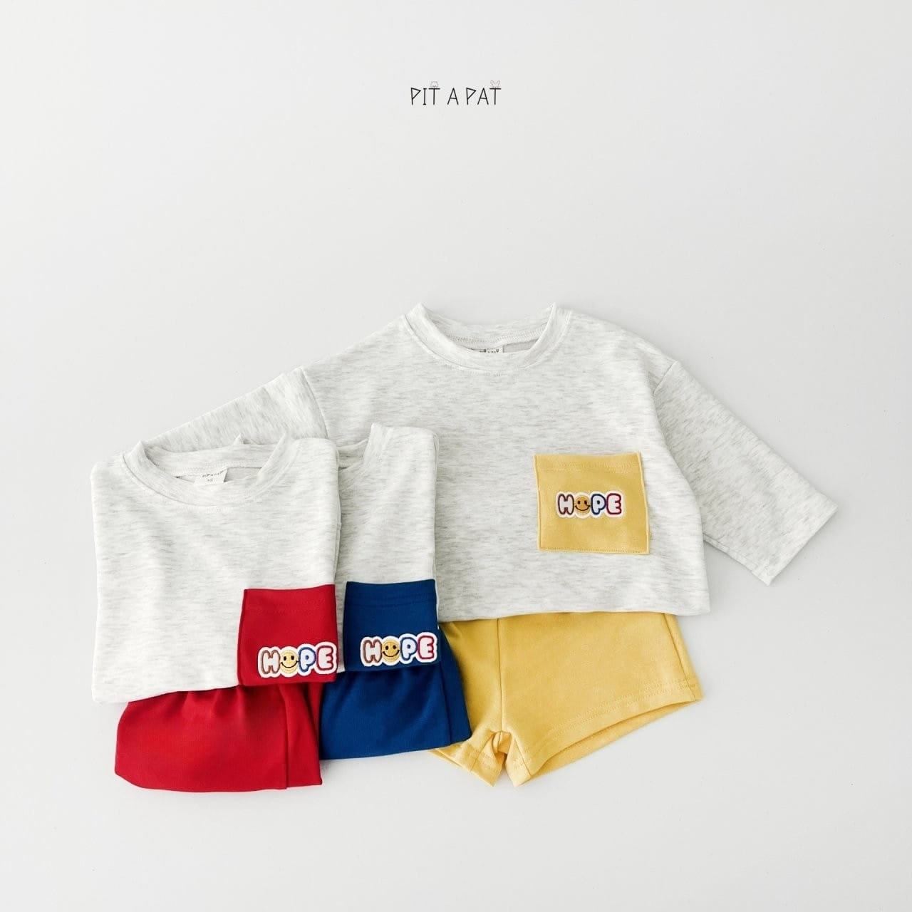 Pitapat - Korean Children Fashion - #kidzfashiontrend - Smiley Pocket Top Bottom Set - 6