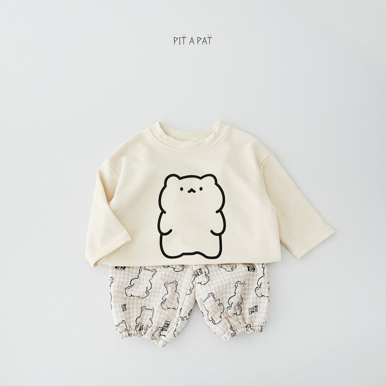 Pitapat - Korean Children Fashion - #minifashionista - Bear Bebe Top Bottom Set - 11