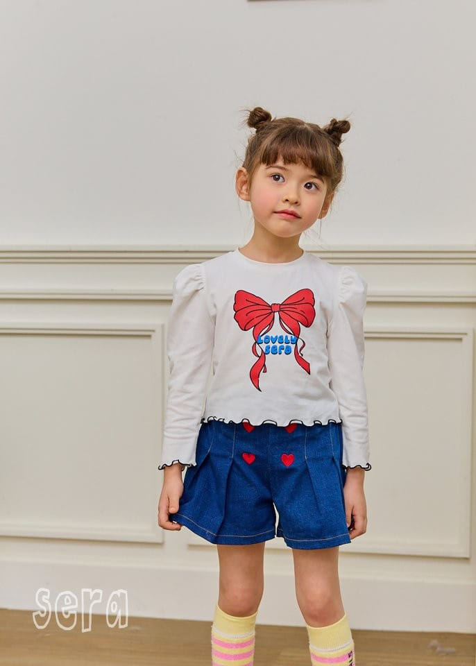 Sera - Korean Children Fashion - #fashionkids - Heart Denim Skirt Pants - 5