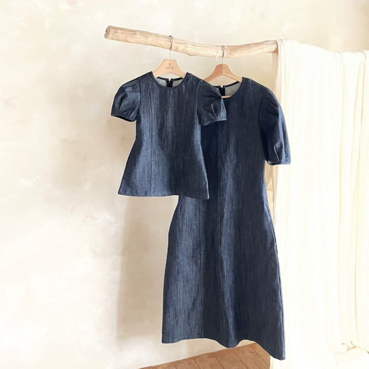 Slow-b - Korean Children Fashion - #childrensboutique - Stitch Denim One-Piece With Mom