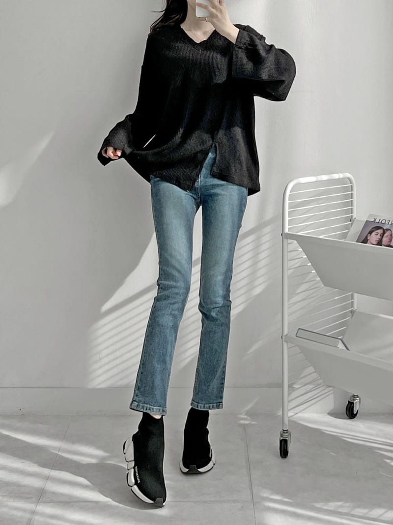 Theggllim - Korean Women Fashion - #womensfashion - Rain V Neck Knit  - 4