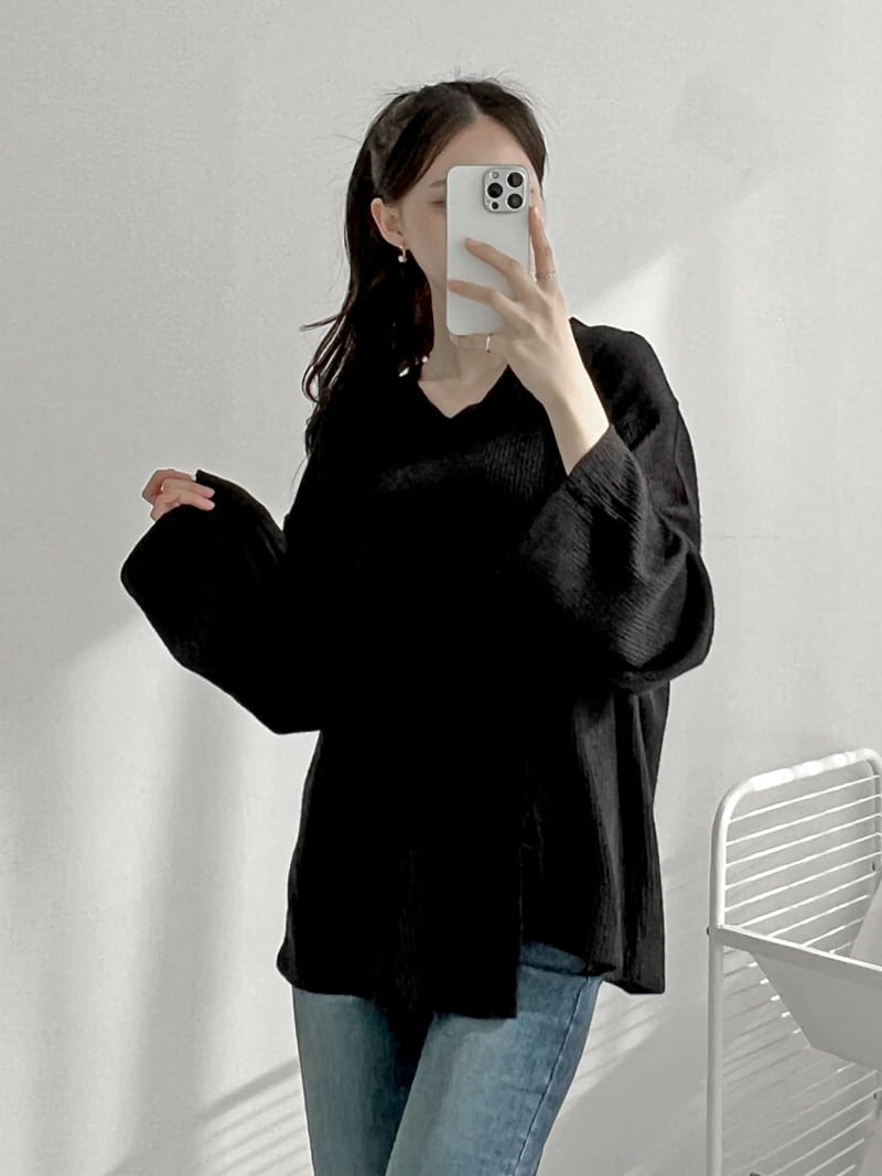 Theggllim - Korean Women Fashion - #womensfashion - Rain V Neck Knit  - 3