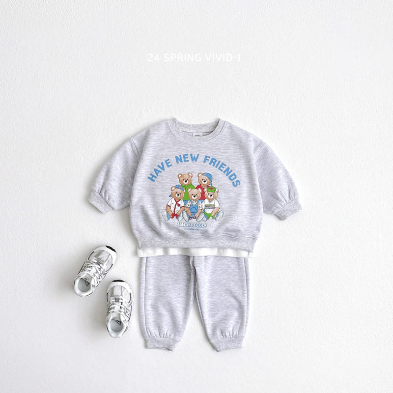 Vivid I - Korean Children Fashion - #fashionkids - Bear Friends Top Bottom Set - 5