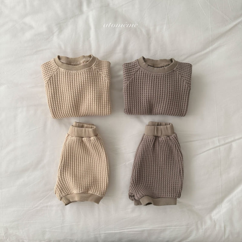 Atomeme - Korean Baby Fashion - #babyoutfit - Cookies Waffle Top Bottom Set