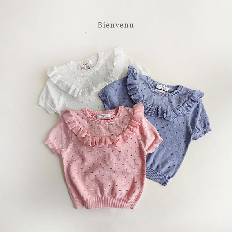 Bienvenu - Korean Children Fashion - #fashionkids - Frill Short Sleeve Knit  - 4