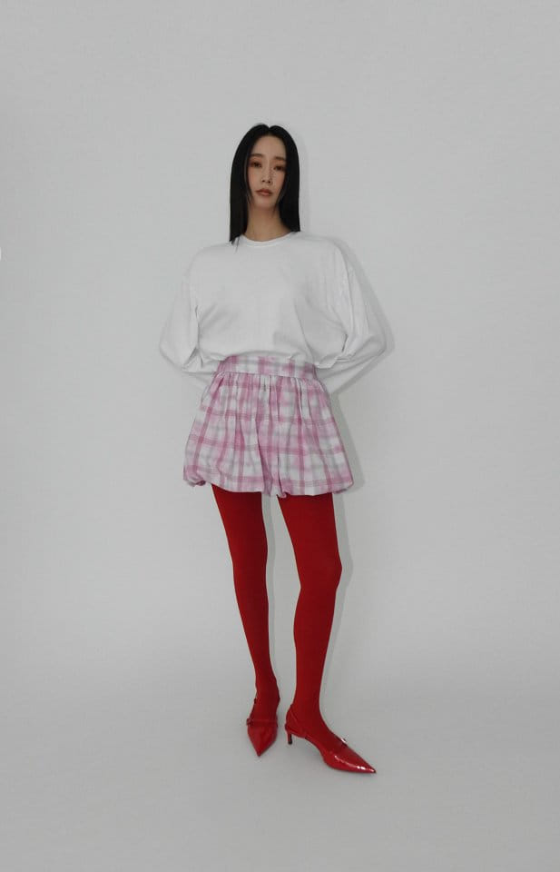 Black Fuchsia - Korean Women Fashion - #vintageinspired - Check Balloon Mini Skirt - 3