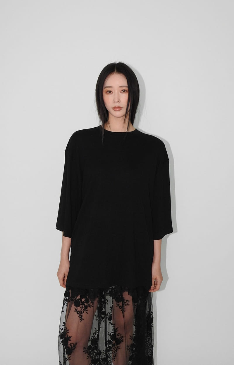 Black Fuchsia - Korean Women Fashion - #vintageinspired - Short Sleeve Muzi Long Tee - 7