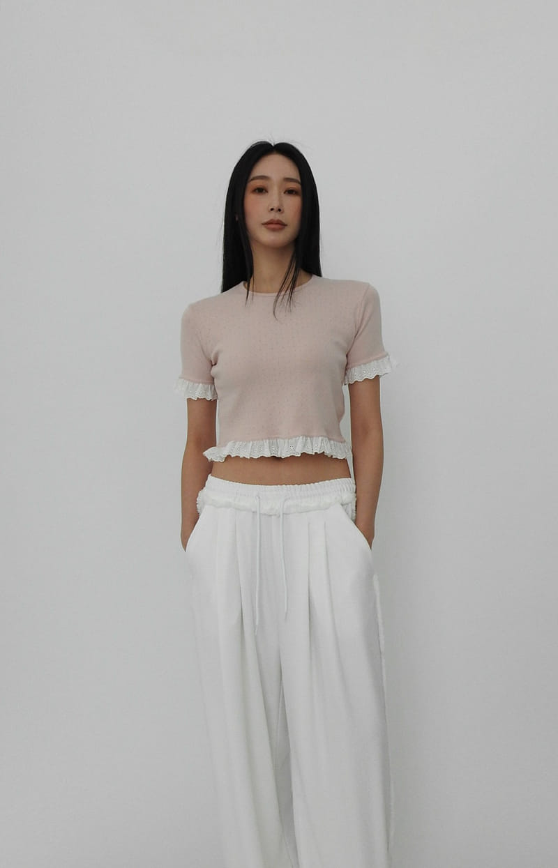 Black Fuchsia - Korean Women Fashion - #womensfashion - Punching Lace Crop Tee