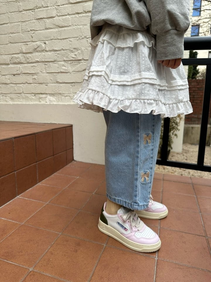 Coco-beige - Korean Children Fashion - #Kfashion4kids - Ribbon Denim Pants