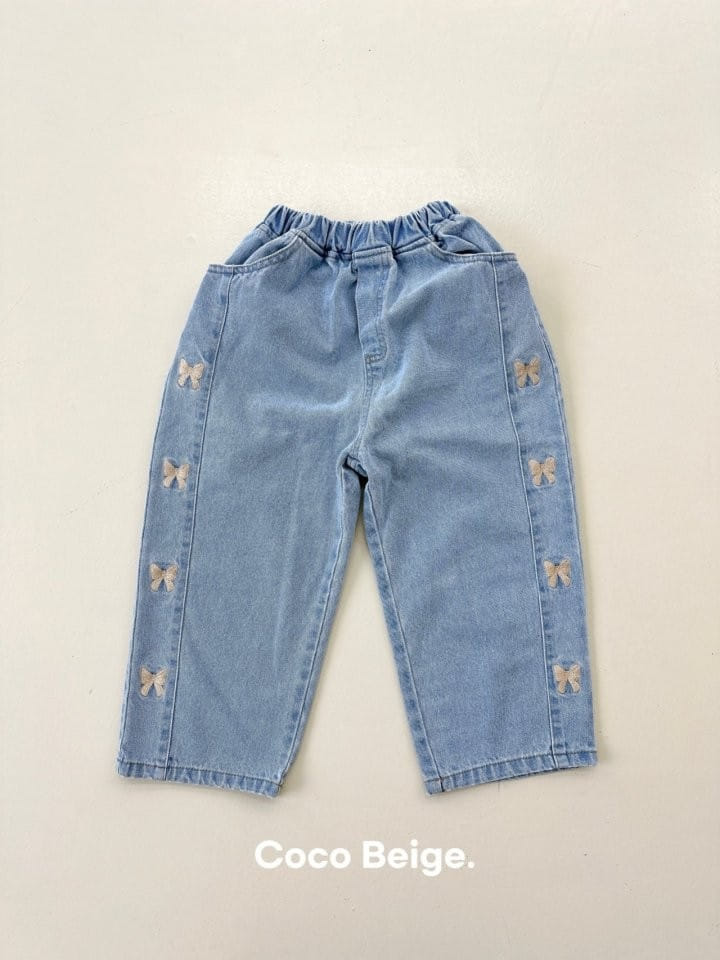 Coco-beige - Korean Children Fashion - #littlefashionista - Ribbon Denim Pants - 2