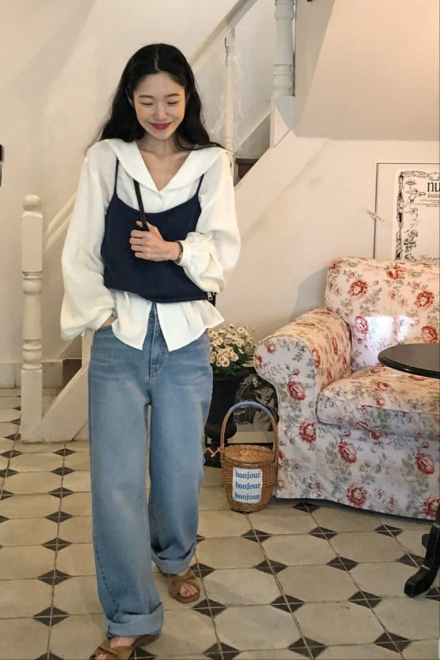 I'm here - Korean Women Fashion - #vintageinspired - 837 Hem Vintage Wide Denim Pants - 2