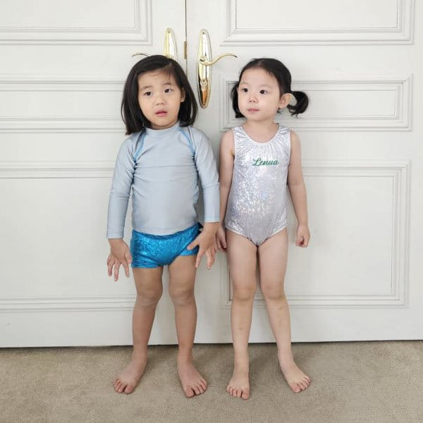 Lenua - Korean Children Fashion - #minifashionista - Bling Ribbon Swim One-Piece