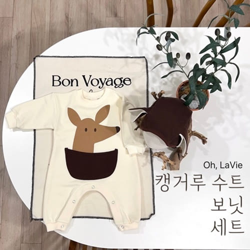 Oh-lavie - Korean Baby Fashion - #babyootd - Kangaroo Body Suit Bonnet Set