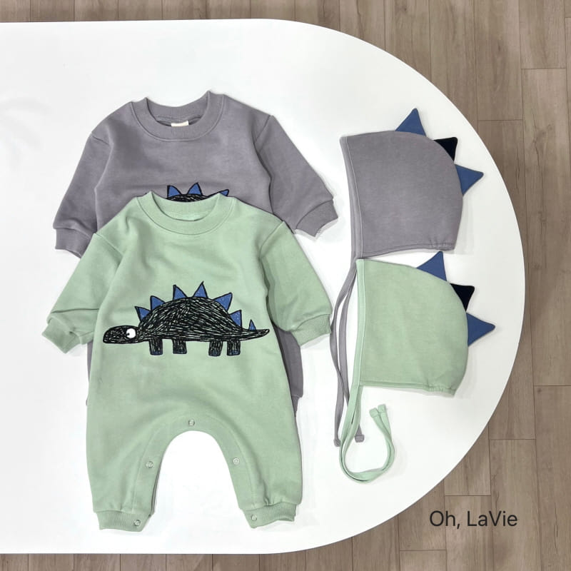 Oh lavie - Korean Baby Fashion - #babywear - Stegosaurus Bonnet Bosy Suit Set