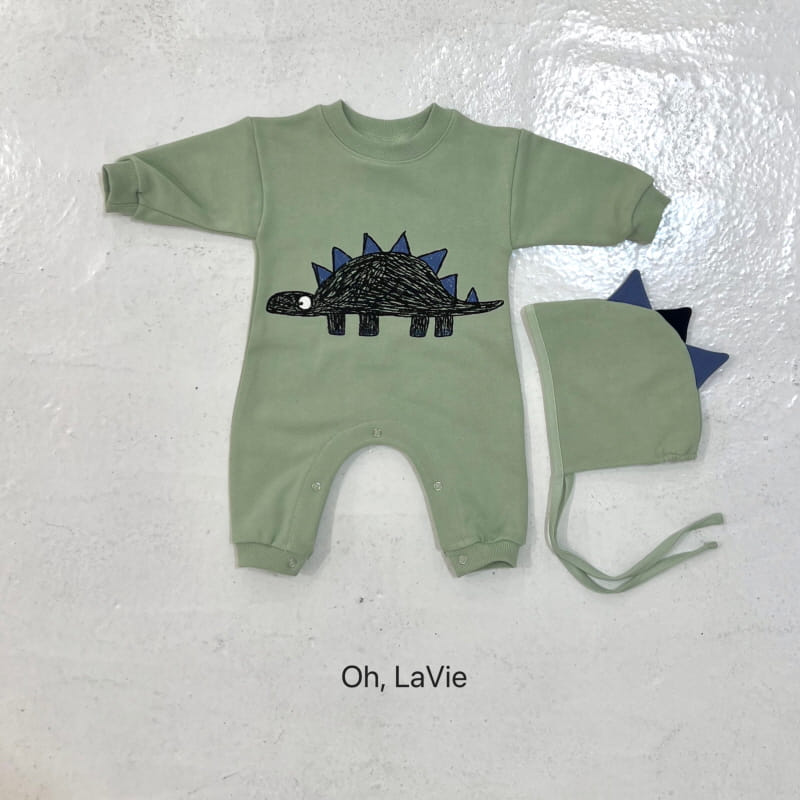 Oh lavie - Korean Baby Fashion - #onlinebabyshop - Stegosaurus Bonnet Bosy Suit Set - 3