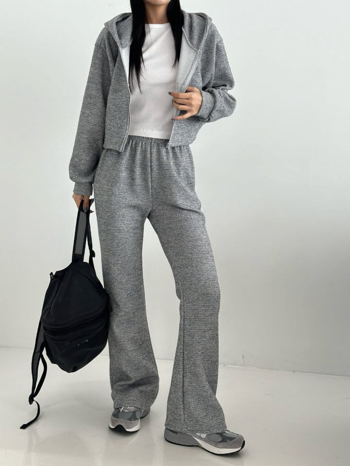 One the woman - Korean Women Fashion - #womensfashion - Addition Hoody Zip Up Top Bottom Set - 7