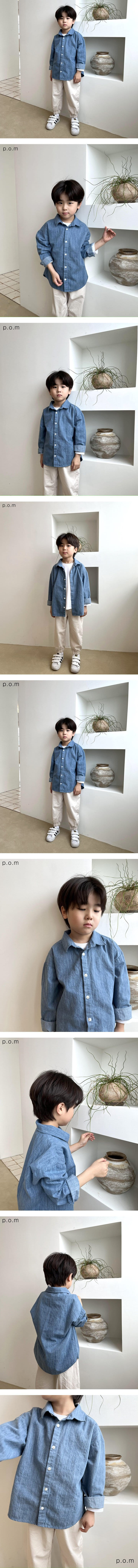 P.o.m - Korean Children Fashion - #childofig - Denim Basic Shirt - 2