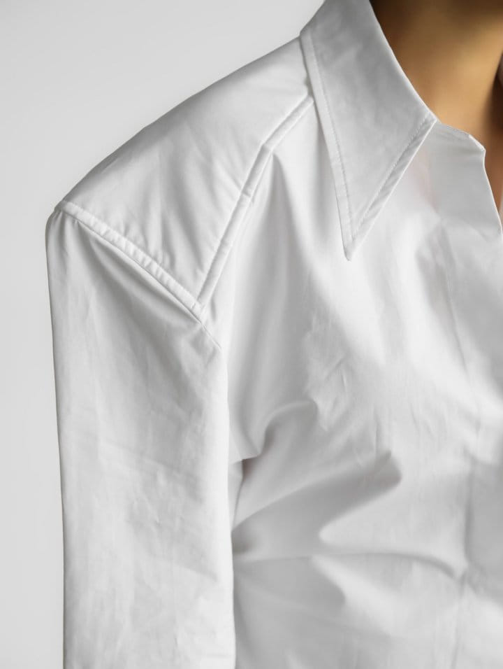 Paper Moon - Korean Women Fashion - #pursuepretty - Padded Shoulder Button Down Cotton Shirt  - 3