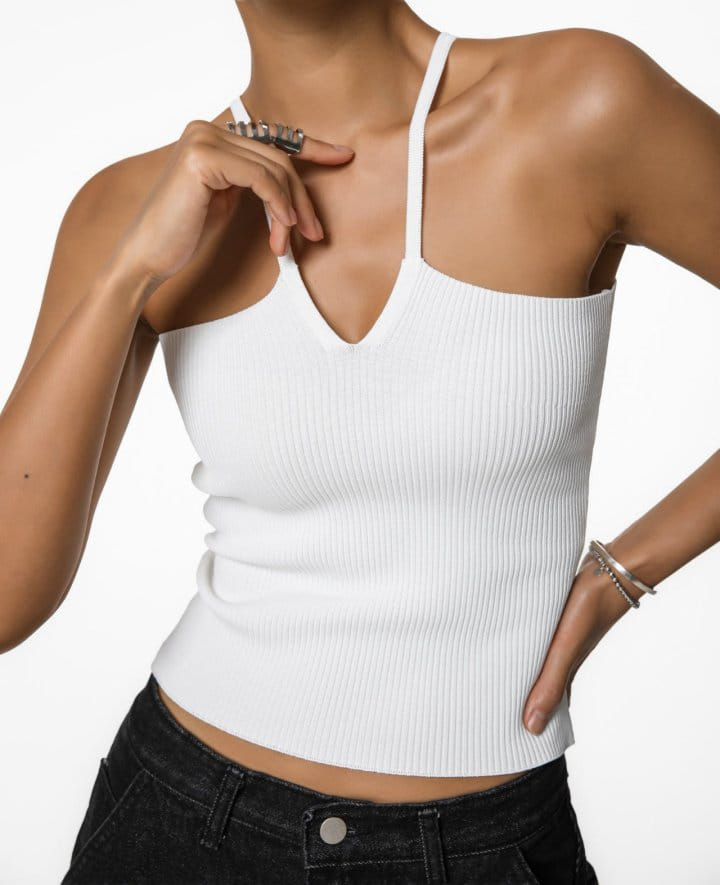 Paper Moon - Korean Women Fashion - #womensfashion - V Line Strap Ribbed Knit Sleeveless Top  - 4