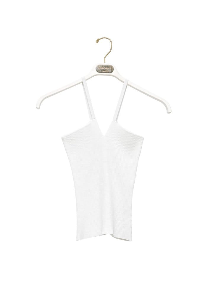 Paper Moon - Korean Women Fashion - #vintagekidsstyle - V Line Strap Ribbed Knit Sleeveless Top  - 5