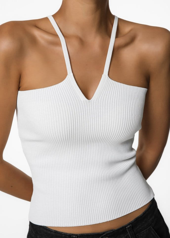 Paper Moon - Korean Women Fashion - #womensfashion - V Line Strap Ribbed Knit Sleeveless Top  - 3